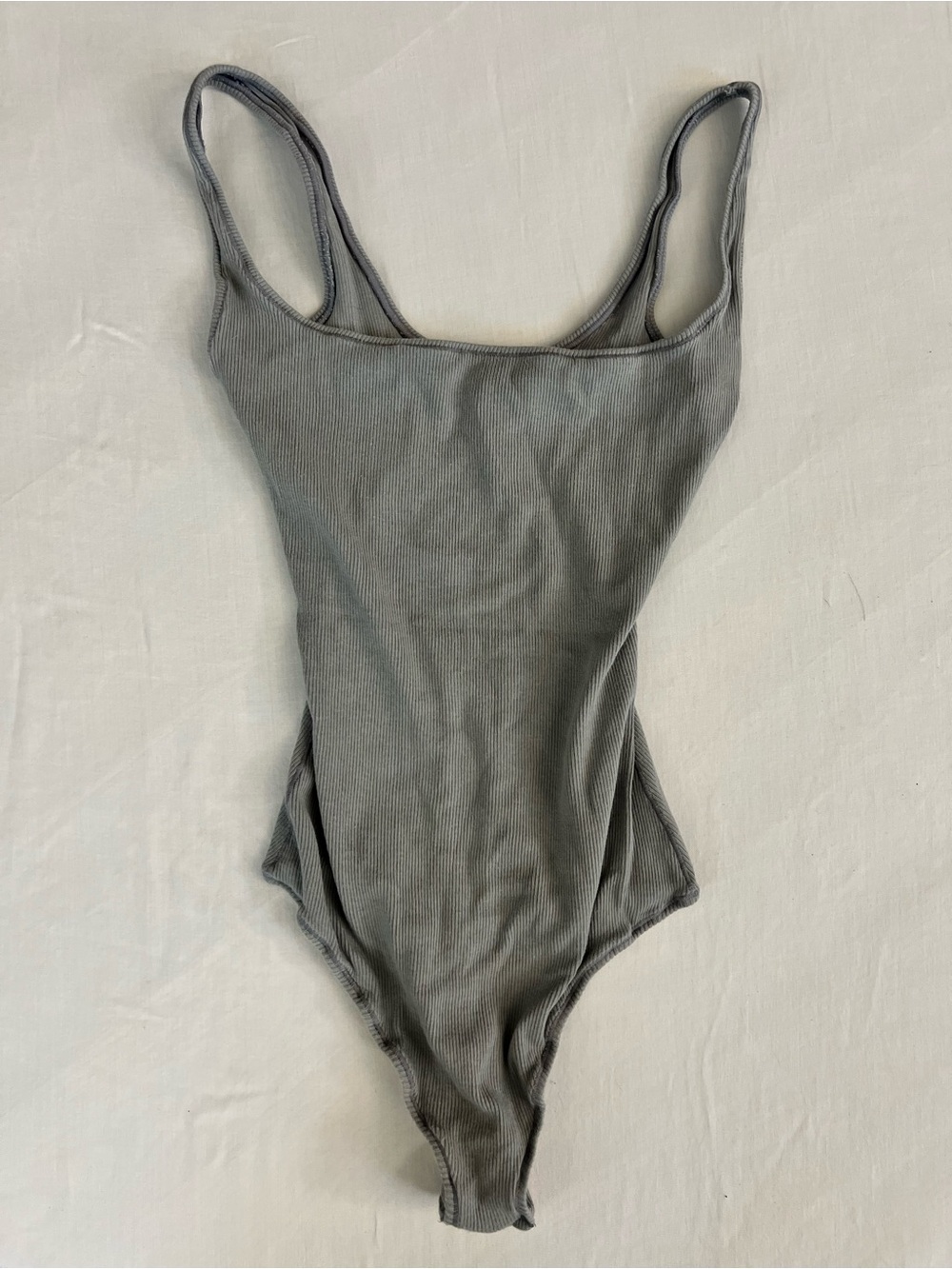 SKIMS Ribbed Scoop Neck Bodysuit in Gray